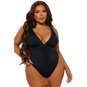 Black Ruched Front One Piece Fashion Nova